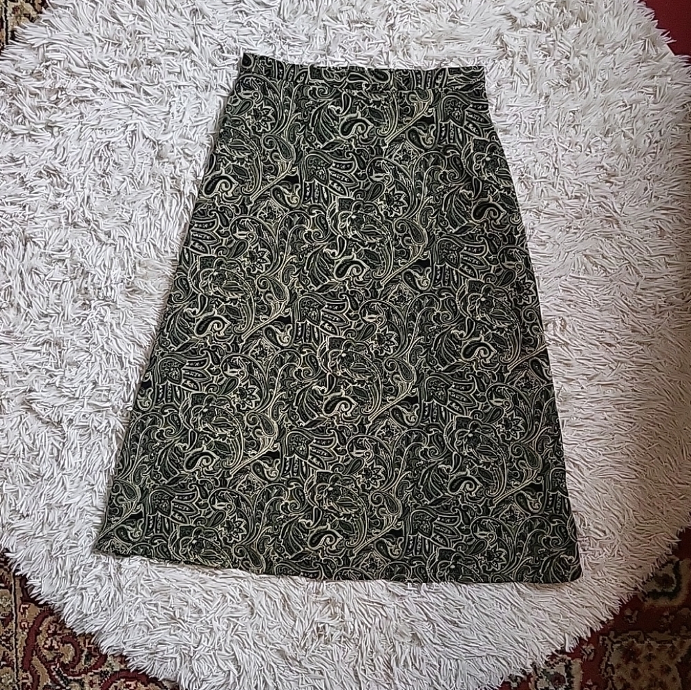 Vintage Skirt Green Paisley Print Midi Skirt R&K Originals 8 Fairycore Fairy ✨️